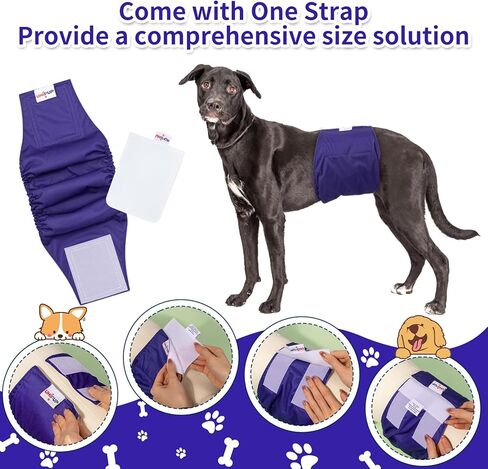 Washable Belly Band for Male Dogs,Pack of 3 High Absorbing Male Dog Diapers & Adjustable Strap Reusable Male Puppy Wraps for Small Dogs U-DM04S in Kuwait