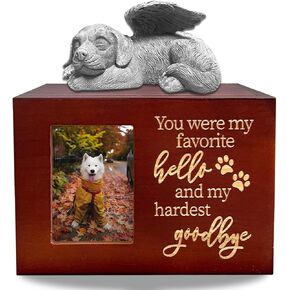 Dog Urns for Ashes Box Wooden Black Pet Urns for Dogs Cremation Urn Dog Memorial Gifts for Loss of Dog Comes with Dog Angel Statue in Kuwait