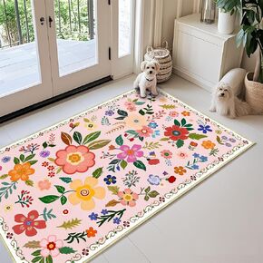Dark Green Rug Machine Washable Rugs 3x5 Boho Area Rugs Floral Small Rug for Living Room,TPR 3x5 Non Slip Dark Green Rugs for Under Table Carpet for Laundry Room Kids Room Dining Room in Saudi Arabia
