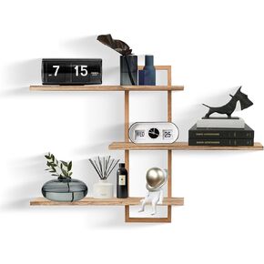 3 Tier Wall Shelves,Decorative Floating Shelf for Wall,Plants Photo Shelf Storage Display Shelving Wood for Living Room Bedroom Kitchen Home Office Decor,Modern,Large,22 Inch(Carbonized Black) in Kuwait