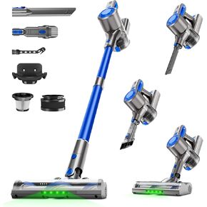 Cordless Vacuum Cleaner for Home, Powerful Stick Vacuum with Rechargeable Battery, Green Light Anti-Tangle Brush, 6-in-1 Lightweight Handheld Vacuum for Pet Hair, Hard Floor, Carpet, Yellow in Kuwait