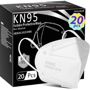 قناع الوجه Hotodeal KN95 20 قطعة، قناع غبار من 5 طبقات ضد PM2.5 من دخان النار والغبار للرجال والنساء والعمال الأساسيين (أبيض) in Kuwait