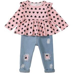 Toddler Girl 2T 3T Clothes Toddler Girl Fall Winter Outfits Autumn Pink Sweatshirt Denim Pant Clothes for 2-3 Years Old Girls Clothing Sets in Kuwait