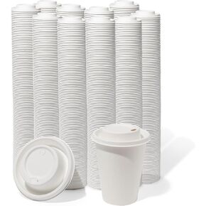 HAY! STRAWS Compostable Coffee Cup Lids 50 Pack - Bamboo Bagasse Coffee Lids for 12oz Cups - Disposable PFAS Free Plant Based Lid - Eco Friendly Biodegradable Hot Drink Lid - Leak Proof White in Saudi Arabia