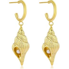 Dangle Gold Charm Earrings for Women 14K Gold Plated Bow Cherry Rose Cubic Zirconia Love Heart Wing Cross Pearl Seashell Huggie Hoop Earrings Drop Cross Earrings Trendy Party Jewelry Gifts for Women in Kuwait