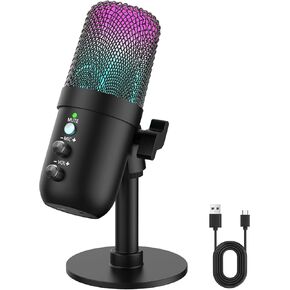 USB Microphone, Computer Condenser Mic with Noise Cancellation, Echo Mode, RGB Lighting, Mute Button, Plug & Play Gaming Mic for PC, Mac, PS5, Streaming, Recording, Podcasting & Online Meetings in Saudi Arabia