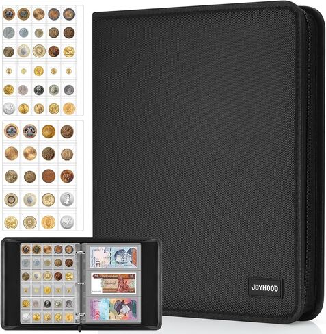 JoyHood Coin Collection Book Holder for Collectors - 400 Coins Pockets+15 Bills Pockets, Coin Collection Organizer Storage Box Case Album for 20/25/ 27/30/ 38mm Coin in Kuwait