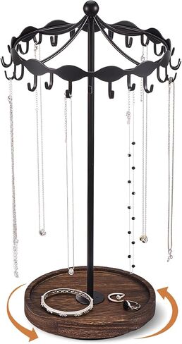 Lolalet Rotating Necklace Holder Stand with Metal Hooks, Spinning Display Carousels, Freestanding Organizer Hanger, for Long Necklaces Chains -Gold in Kuwait