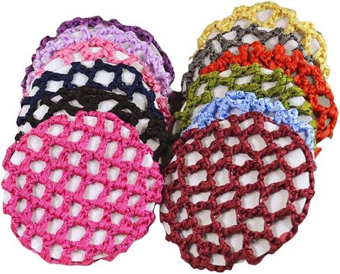 lasenersm 12 Pieces Hair Bun Cover Snood Hair Net Handmade Knit Mesh Fabric Hair Bun Net for Women Ballet Dance Skating Assorted Color (Send by Random) in Saudi Arabia