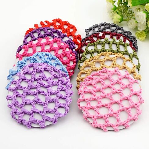 lasenersm 12 Pieces Hair Bun Cover Snood Hair Net Handmade Knit Mesh Fabric Hair Bun Net for Women Ballet Dance Skating Assorted Color (Send by Random) in Saudi Arabia