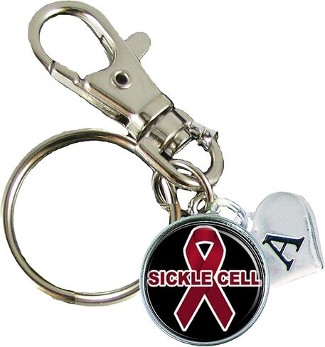 Holly Road Custom Sickle Cell Awareness Ribbon Silver Key Chain Choose Initial in Saudi Arabia