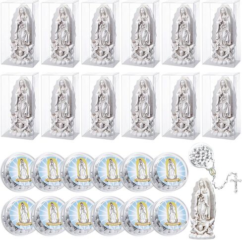 Yalikop Our Lady of Guadalupe Statues with Scented Rosary Necklace Resin Virgen De Guadalupe Statues Cross Necklace Small Baptism Favors Religious Keepsake for Guests Religious Parties in Saudi Arabia