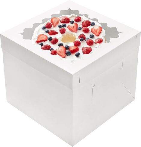 Hzzycaxli 10pcs Cake Boxes 12 Inch,12x12x10in Tall Cake Boxes with Window,10in 12in White Bakery Boxes with Lids,Large Baking Boxes,Square Bakery Boxes for Multi-Layer Cakes in Saudi Arabia