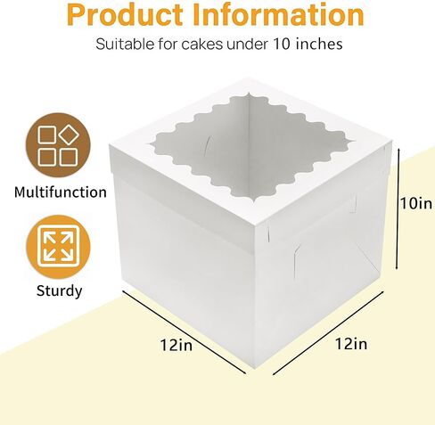 Hzzycaxli 10pcs Cake Boxes 12 Inch,12x12x10in Tall Cake Boxes with Window,10in 12in White Bakery Boxes with Lids,Large Baking Boxes,Square Bakery Boxes for Multi-Layer Cakes in Saudi Arabia