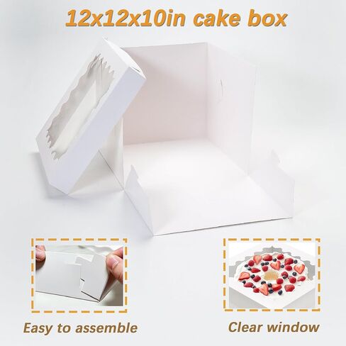 Hzzycaxli 10pcs Cake Boxes 12 Inch,12x12x10in Tall Cake Boxes with Window,10in 12in White Bakery Boxes with Lids,Large Baking Boxes,Square Bakery Boxes for Multi-Layer Cakes in Saudi Arabia