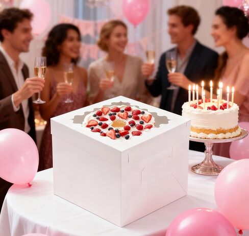 Hzzycaxli 10pcs Cake Boxes 12 Inch,12x12x10in Tall Cake Boxes with Window,10in 12in White Bakery Boxes with Lids,Large Baking Boxes,Square Bakery Boxes for Multi-Layer Cakes in Saudi Arabia