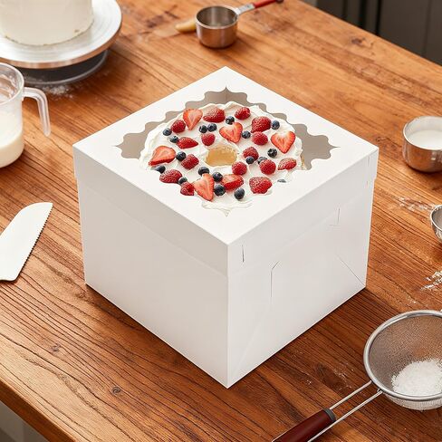 Hzzycaxli 10pcs Cake Boxes 12 Inch,12x12x10in Tall Cake Boxes with Window,10in 12in White Bakery Boxes with Lids,Large Baking Boxes,Square Bakery Boxes for Multi-Layer Cakes in Saudi Arabia