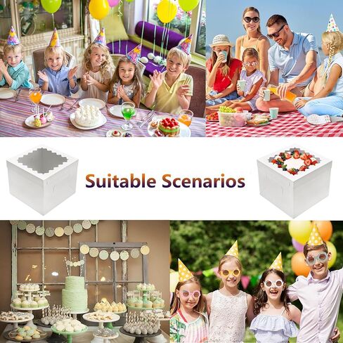 Hzzycaxli 10pcs Cake Boxes 12 Inch,12x12x10in Tall Cake Boxes with Window,10in 12in White Bakery Boxes with Lids,Large Baking Boxes,Square Bakery Boxes for Multi-Layer Cakes in Saudi Arabia