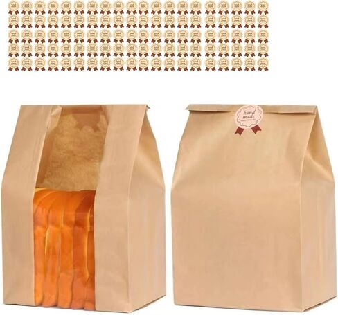 100 قطعة من أكياس الخبز الورقية للخبز المنزلي، أكياس العجين المخمر مع نافذة، حقيبة مخبز بنية كبيرة مقاس 13.7 × 8.3 × 3.5 بوصة لتخزين الأرغفة والوجبات الخفيفة، تتضمن 120 ملصقًا للغلق in Kuwait