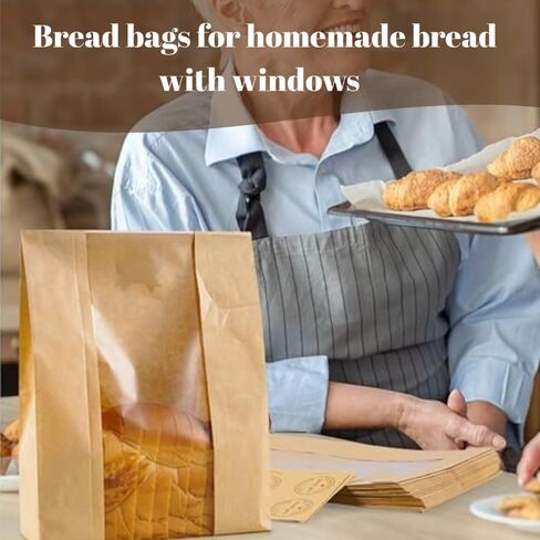 100 قطعة من أكياس الخبز الورقية للخبز المنزلي، أكياس العجين المخمر مع نافذة، حقيبة مخبز بنية كبيرة مقاس 13.7 × 8.3 × 3.5 بوصة لتخزين الأرغفة والوجبات الخفيفة، تتضمن 120 ملصقًا للغلق in Kuwait