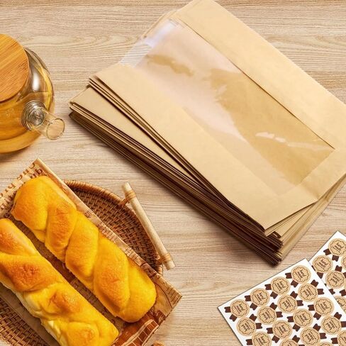 100 قطعة من أكياس الخبز الورقية للخبز المنزلي، أكياس العجين المخمر مع نافذة، حقيبة مخبز بنية كبيرة مقاس 13.7 × 8.3 × 3.5 بوصة لتخزين الأرغفة والوجبات الخفيفة، تتضمن 120 ملصقًا للغلق in Kuwait