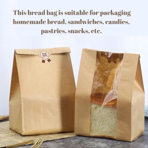 100 قطعة من أكياس الخبز الورقية للخبز المنزلي، أكياس العجين المخمر مع نافذة، حقيبة مخبز بنية كبيرة مقاس 13.7 × 8.3 × 3.5 بوصة لتخزين الأرغفة والوجبات الخفيفة، تتضمن 120 ملصقًا للغلق in Kuwait