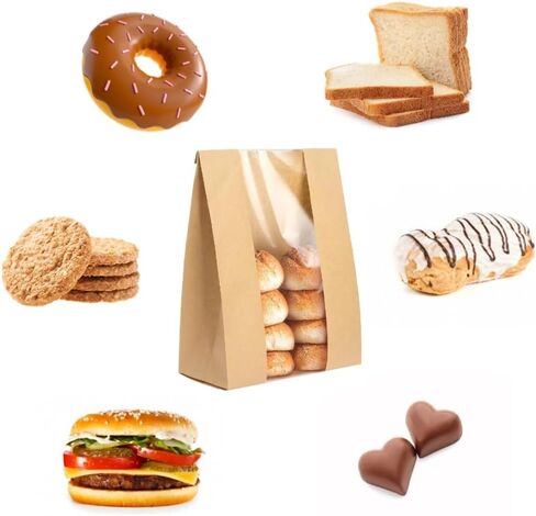 100 قطعة من أكياس الخبز الورقية للخبز المنزلي، أكياس العجين المخمر مع نافذة، حقيبة مخبز بنية كبيرة مقاس 13.7 × 8.3 × 3.5 بوصة لتخزين الأرغفة والوجبات الخفيفة، تتضمن 120 ملصقًا للغلق in Kuwait