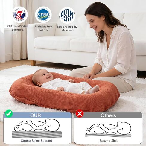 Baby Lounger - Snuggle Me Indist Lounger for Newborns | وسادة وقت مستيقظ ، ناعمة ومحمولة ، هدية أساسية- أبيض (شملت غطاء التسكع) in Kuwait