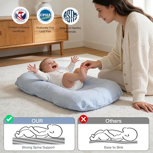 Baby Lounger - Snuggle Me Indist Lounger for Newborns | وسادة وقت مستيقظ ، ناعمة ومحمولة ، هدية أساسية- أبيض (شملت غطاء التسكع) in Kuwait