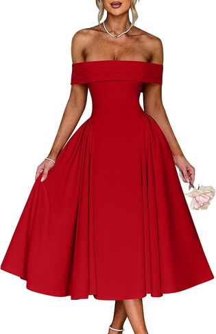 Ymduch Women's Elegant Off Hound Counter Sleve A Line Line Swing Party Party Long Long Dress in Kuwait