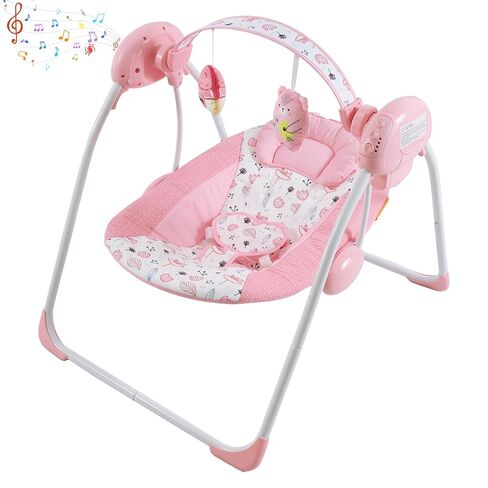 Baby Swing for Infants, Compact Foldable Newborn Swing with 5 Speeds, Music & Soothing, Cute Floral Pattern Soft Cushion Seat,Timer & Removable Bar, Indoor Use, 0-9 Months (6-20 lbs) Pink in Saudi Arabia
