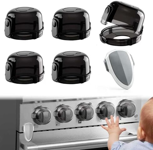 Stove Knob Safety Covers for Child Baby Proofing Kitchen Universal Size Gas Knob Covers Clear View Childproof Oven Knob Covers for Kids and Pets (5packs +1locks) in Saudi Arabia