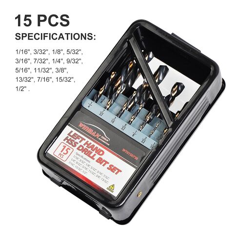 Left-Hand Drill-Bit Set, 15PCS High-Speed Steel Drills with Titanium Nitride Coating, Reverse-Twist Drill Bits with SAE Sizes in Saudi Arabia