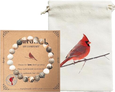Cardinal Bracelet with Cardinal Bag Natural Stone Bracelet with Charm Adjustable Jewelry Christmas Gifts for Women in Saudi Arabia