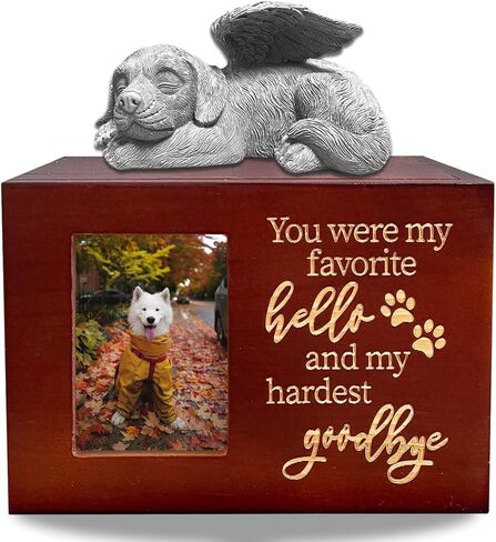 Dog Urns for Ashes Box Wooden Black Pet Urns for Dogs Cremation Urn Dog Memorial Gifts for Loss of Dog Comes with Dog Angel Statue in Kuwait