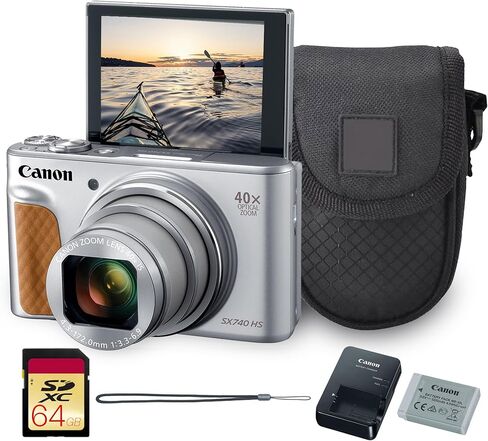 Canon PowerShot SX740 HS Digital Camera | 20.3mp CMOS Sensor ، Zoom البصري 40x ، فيديو 4K UHD ، Wi-Fi & Bluetooth | الكاميرا المدمجة نقطة ومللقة مع حقيبة وبطاقة 64 جيجابايت in Kuwait