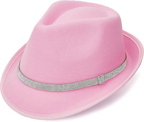 Fadachy Fedora Hats for Women & Men العصرية العصرية القصيرة شعرت قبعة مع حزام الراين Trilby Panama قبعة in Kuwait