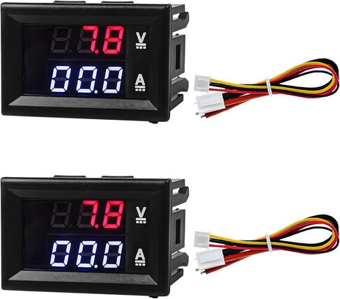 2 PCS 0.28" Digital Voltmeter Ammeter, DC 0-100V 10A 2 in 1 Volt Amp Meter with Connect Wires, Red & Blue Dual LED Display Panel Current Tester Voltage Gauge for EV Car Boat in Kuwait