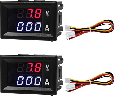 2 PCS 0.28" Digital Voltmeter Ammeter, DC 0-100V 10A 2 in 1 Volt Amp Meter with Connect Wires, Red & Blue Dual LED Display Panel Current Tester Voltage Gauge for EV Car Boat in Kuwait
