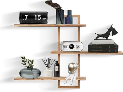 3 Tier Wall Shelves,Decorative Floating Shelf for Wall,Plants Photo Shelf Storage Display Shelving Wood for Living Room Bedroom Kitchen Home Office Decor,Modern,Large,22 Inch(Carbonized Black) in Kuwait