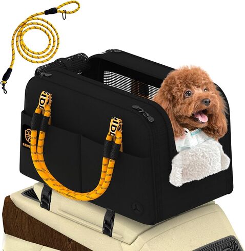 PAWZIDEA Center Console Dog Car Seat, Enclosed Secure Armrest Booster Seat for Small Dogs & Cats up 12lbs, Soft-Sided Travel Pet Carrier Safety Straps, Removable Pillow, Storage Pocket, Shoulder Strap in Kuwait