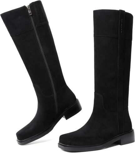 Vivianly للسيدات الركبتين High Boots Zipper Square Toe منصة Trendy Low Contky Cheels Boots in Saudi Arabia