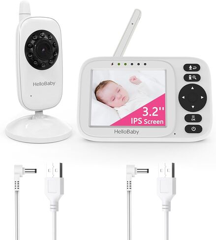 جهاز مراقبة الأطفال HelloBaby مقاس 3.2 بوصة بدون شبكة WiFi وكابل USB لمراقبة الأطفال بالفيديو | محادثة ثنائية الاتجاه، رؤية ليلية، كاميرا يدوية للأطفال، صديقة للبيئة، نطاق 1000 قدم، عرض درجة الحرارة، سفر محمول، كبار السن، ترقية HB2438 in Kuwait
