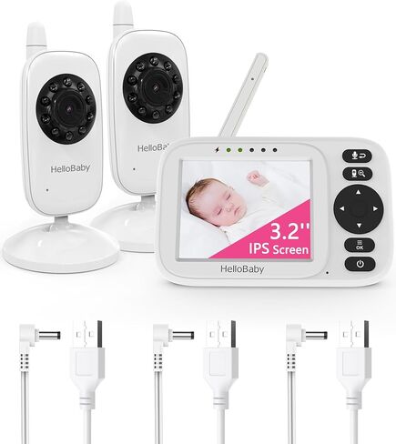 HelloBaby No WiFi Video Baby Monitor with Camera and Audio, 3.2'' Screen Smart Monitor, Two-Way Talk, Night Vision, VOX/ECO, 1000ft Range, 8 Lullabies and Temperature, USB Charging Cable, HB2438plus in Kuwait
