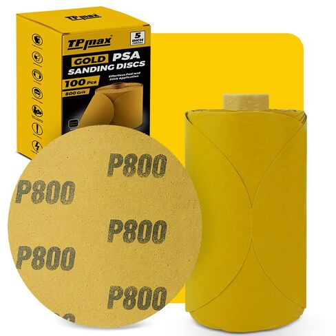 100PCS 5 Inch PSA Sanding Discs 220 Grit | Self-Adhesive Sandpaper Roll for DA Sanders, Orbital Sander | Gold Aluminum Oxide Sticky Back Abrasive Discs for Automotive, Woodworking, and Metal Polishing in Saudi Arabia