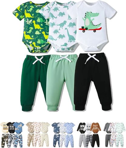 NZRVAWS Newborn Baby Boy Clothes Infant Boy Outfits Romper Pants Set 6 Pcs 0 3 6 9 12 Months in Kuwait