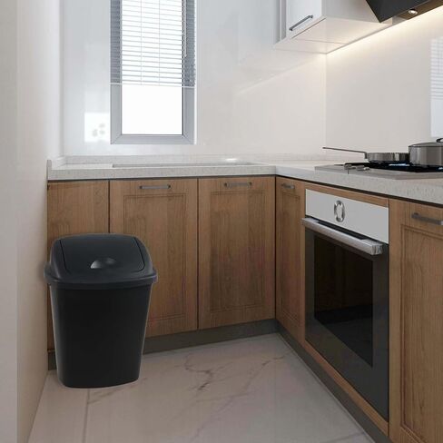 Idotry 4-Pack 6 Gallon Swing Top Waste Bin, Black Plastic Trash Can Garbage Bin with Lid for Bathroom, Office, Kitchen in Saudi Arabia
