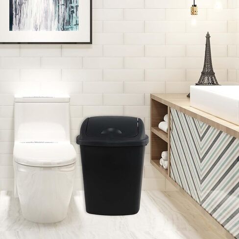 Idotry 4-Pack 6 Gallon Swing Top Waste Bin, Black Plastic Trash Can Garbage Bin with Lid for Bathroom, Office, Kitchen in Saudi Arabia