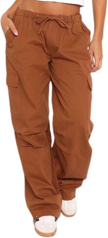 Women's Low Waist Cargo Pants Baggy Jeans Wide Leg Casual Trendy Streetwear Grunge Emo Clothes in Kuwait