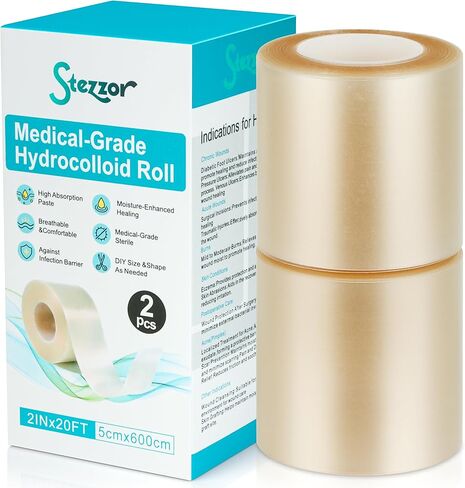 2Pcs Hydrocolloid Roll Medical Grade Bandages Tape - Pimple Patch Roll Acne Care Hydrocolloid Tape Large Wound Dressing - Waterproof Breathable Comfortable (2in x 10ft x 2Roll) in Saudi Arabia